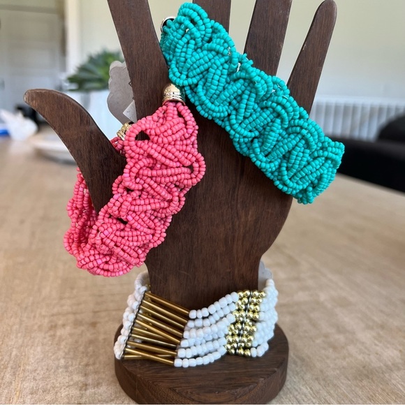 Jewelry - Beaded Bracelets teal peach white gold stretch clasp adjustable